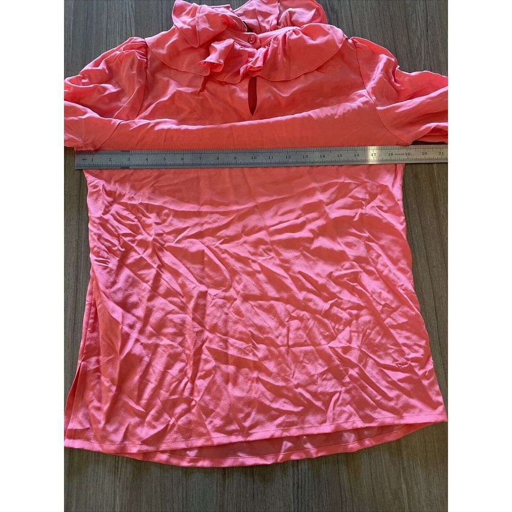 Tory Burch Ruffle‎ Blouse Size 0 All Silk Vivid Pink 650 - Picture 10 of 14